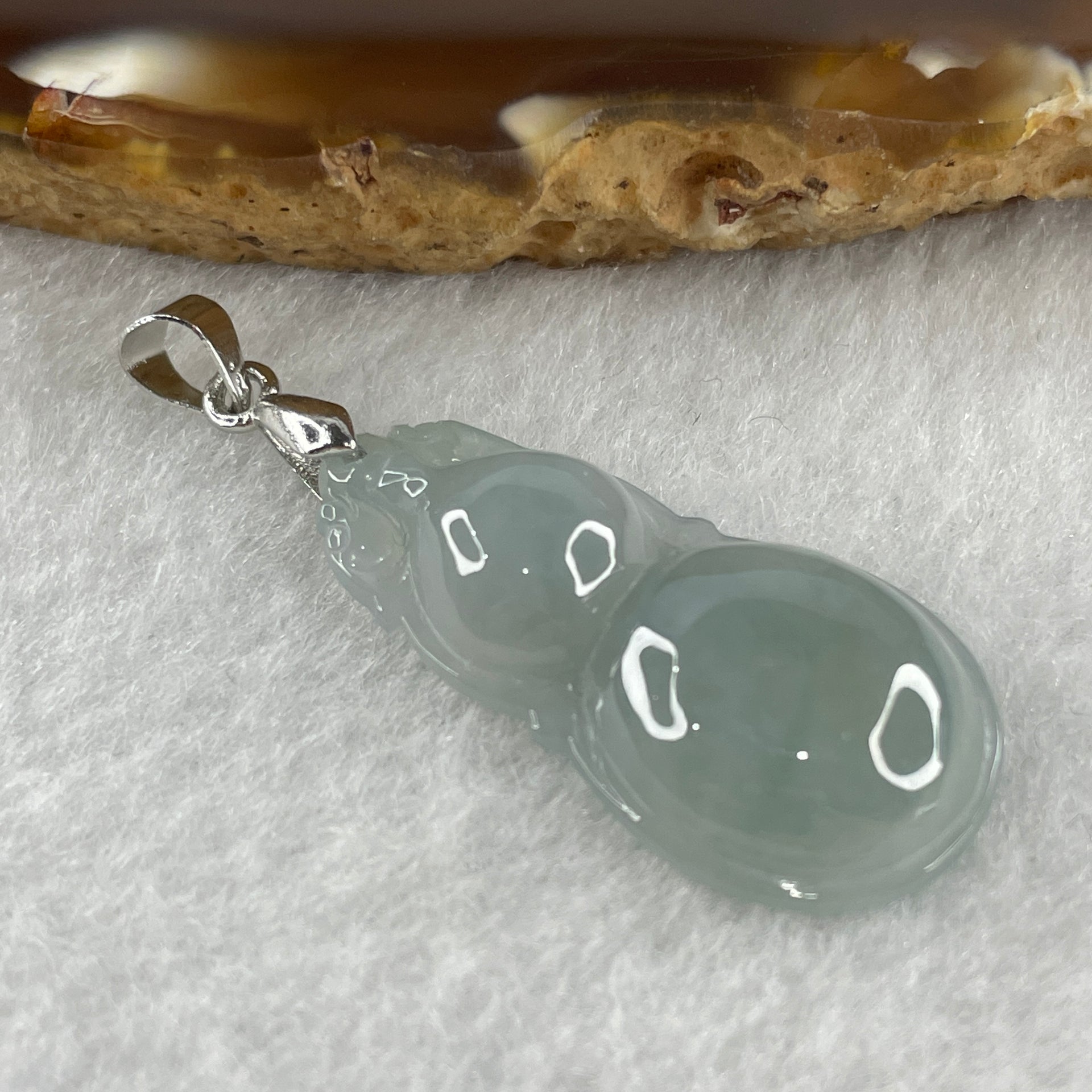 Natural Type A Semi Icy Lavender Jadeite Calabash Hulu Pendant in Stainless Steel Clasp 3.20g 29.6 by 14.9 by 5.2mm - Huangs Jadeite and Jewelry Pte Ltd