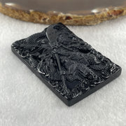 Type A Opaque to Partial Translucent Black Omphacite Jadeite Guan Gong with Dragon Pendant 26.12g 57.7 by 38.8 by 7.8mm - Huangs Jadeite and Jewelry Pte Ltd