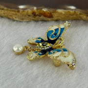 Natural Pearl with Yellow Crystal in Sliver Gold Color Butterfly Brooch 10.83g 49.1 by 36.8 by 9.1mm - Huangs Jadeite and Jewelry Pte Ltd