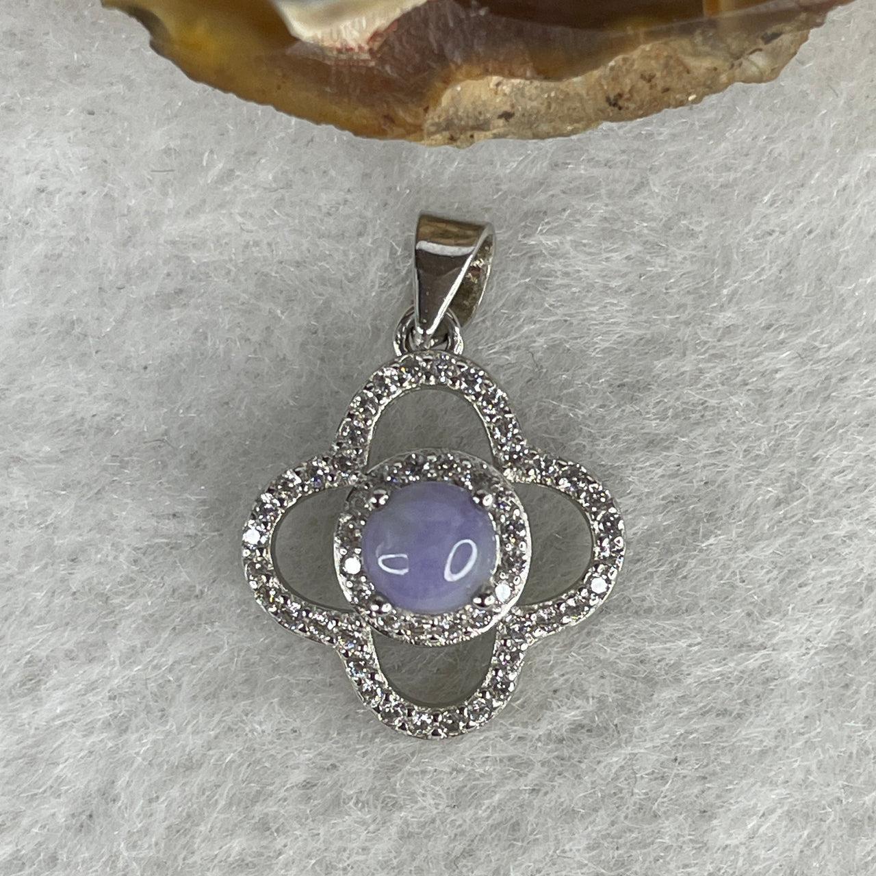 Type A Deep Lavender Jadeite Four-Leaf Clover Pendant | Rich Imperial Violet Cabochons 4.8x2.5mm | Solid S925 Sterling Silver Setting | Delicate "Violet Serendipity" Minimalist Token of Fortune (1.22g)