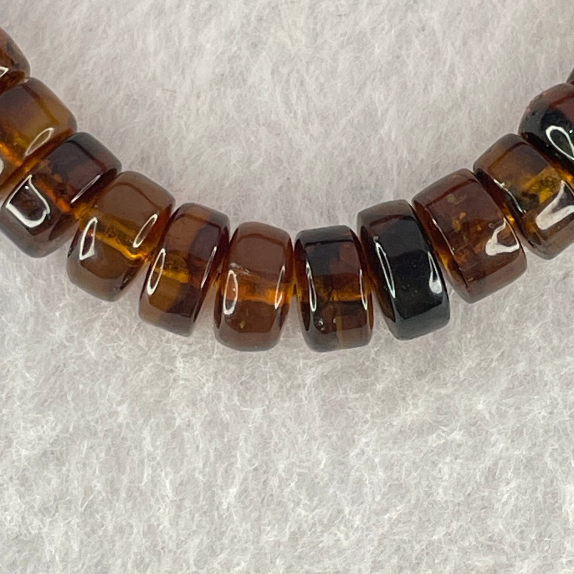 Natural Cognac Fushun Amber Donut Beads Bracelet 天然抚顺老珀手链 8.63g 15cm 8.9mm 40pcs - Huangs Jadeite and Jewelry Pte Ltd