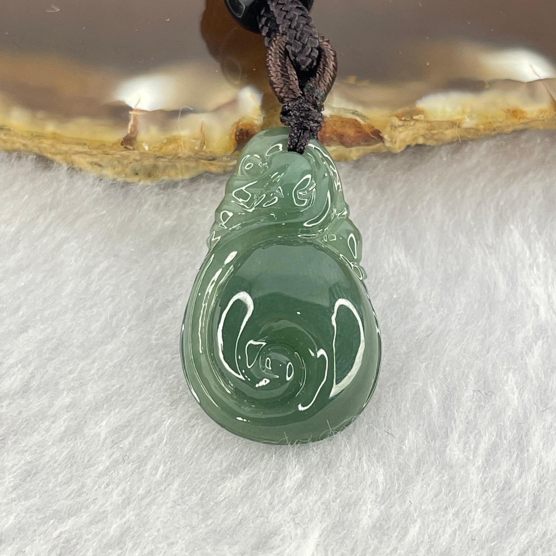 Type A Blueish Green Jadeite Dragon Ruyi Pendent 6.46g 25.1 by 16.2 by 7.2mm - Huangs Jadeite and Jewelry Pte Ltd