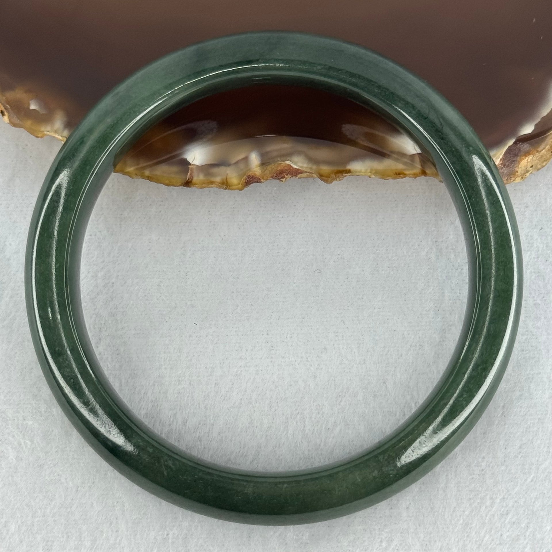 Type A Dark Blueish Green Jadeite Bangle Internal Diameter 58.2mm 48.09g 10.7 by 8.3mm (Slight Internal Lines) - Huangs Jadeite and Jewelry Pte Ltd