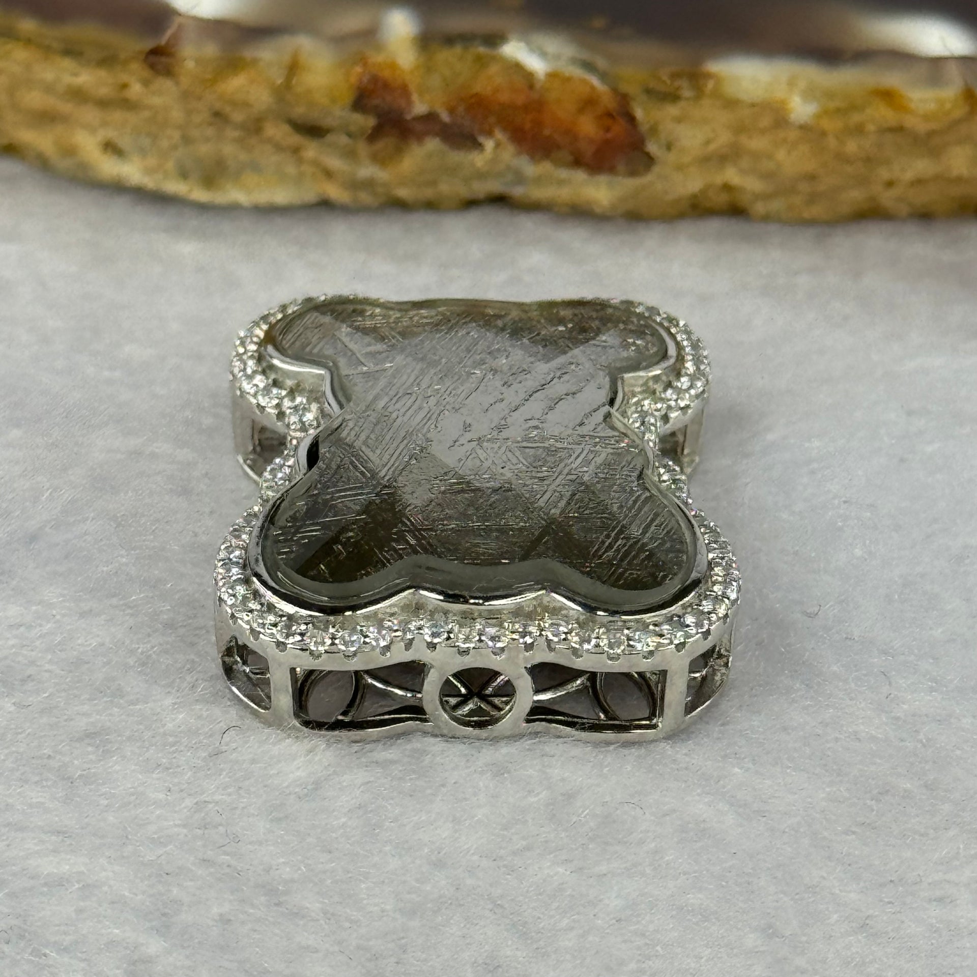 Natural Meteorite Bear Charm in S925 Silver with Crystals For Necklace / Bracelet (Sliver Color) 7.54g 26.2 by 21.4 by 8.5mm - Huangs Jadeite and Jewelry Pte Ltd
