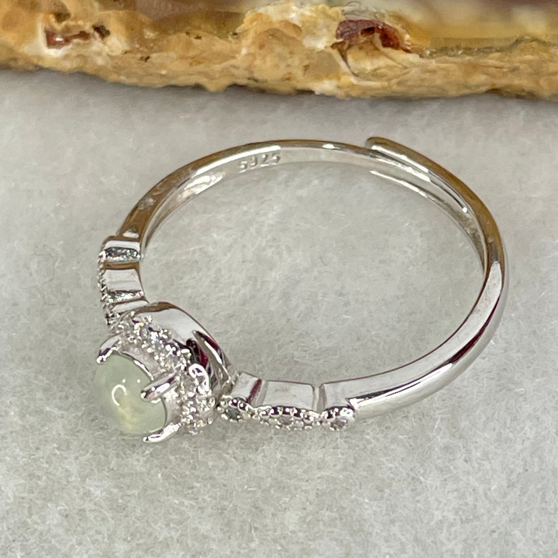 Type A Semi Icy Light Lavender Cabochon Jadeite in S925 Sliver Ring (Adjustable Size) 1.43g 4.2 by 2.5mm - Huangs Jadeite and Jewelry Pte Ltd