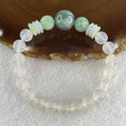 Natural Type A Green Jadeite with White Agate Beads and Donut Bracelet 22.26g 15cm 13.3mm 1Bead - 9.7mm 2 Beads - 8.3mm 17Beads - Huangs Jadeite and Jewelry Pte Ltd
