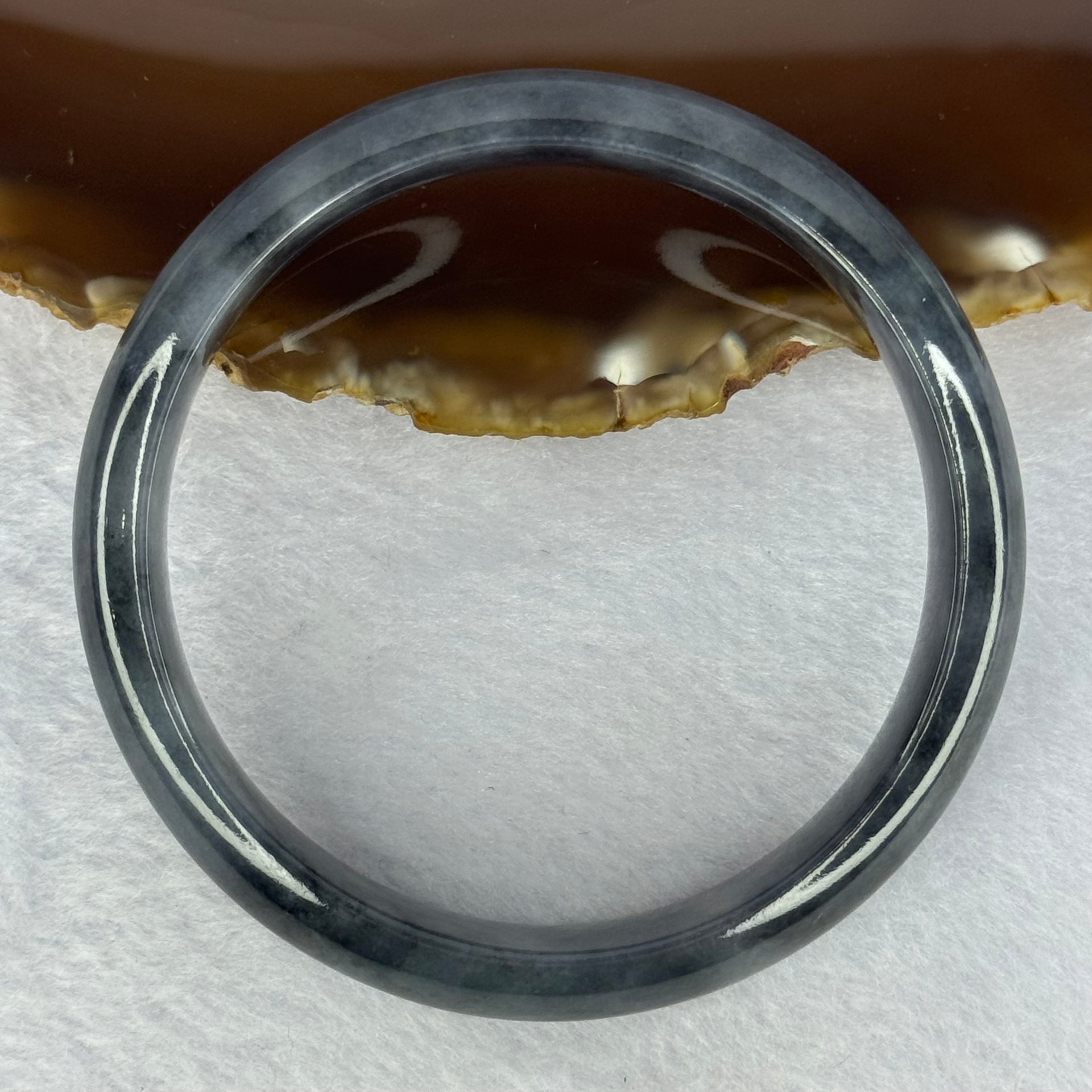 Type A Translucent Wuji Black Grey Jadeite Bangle 54.12g Internal Diameter 59.6mm 4.0 by 7.4mm (Very Fine Internal Lines) - Huangs Jadeite and Jewelry Pte Ltd