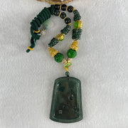 Grand Master Type A Icy Dark Blueish Green Samantabhadra Bodhisattva Guan Yin on Elephant and Flower Pendant 61.87g 57 by 41.6 by 5.6mm - Huangs Jadeite and Jewelry Pte Ltd