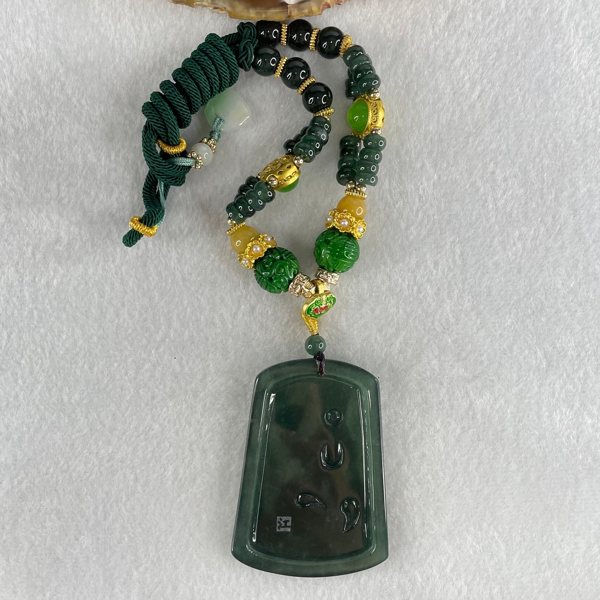 Grand Master Type A Icy Dark Blueish Green Samantabhadra Bodhisattva Guan Yin on Elephant and Flower Pendant 61.87g 57 by 41.6 by 5.6mm - Huangs Jadeite and Jewelry Pte Ltd