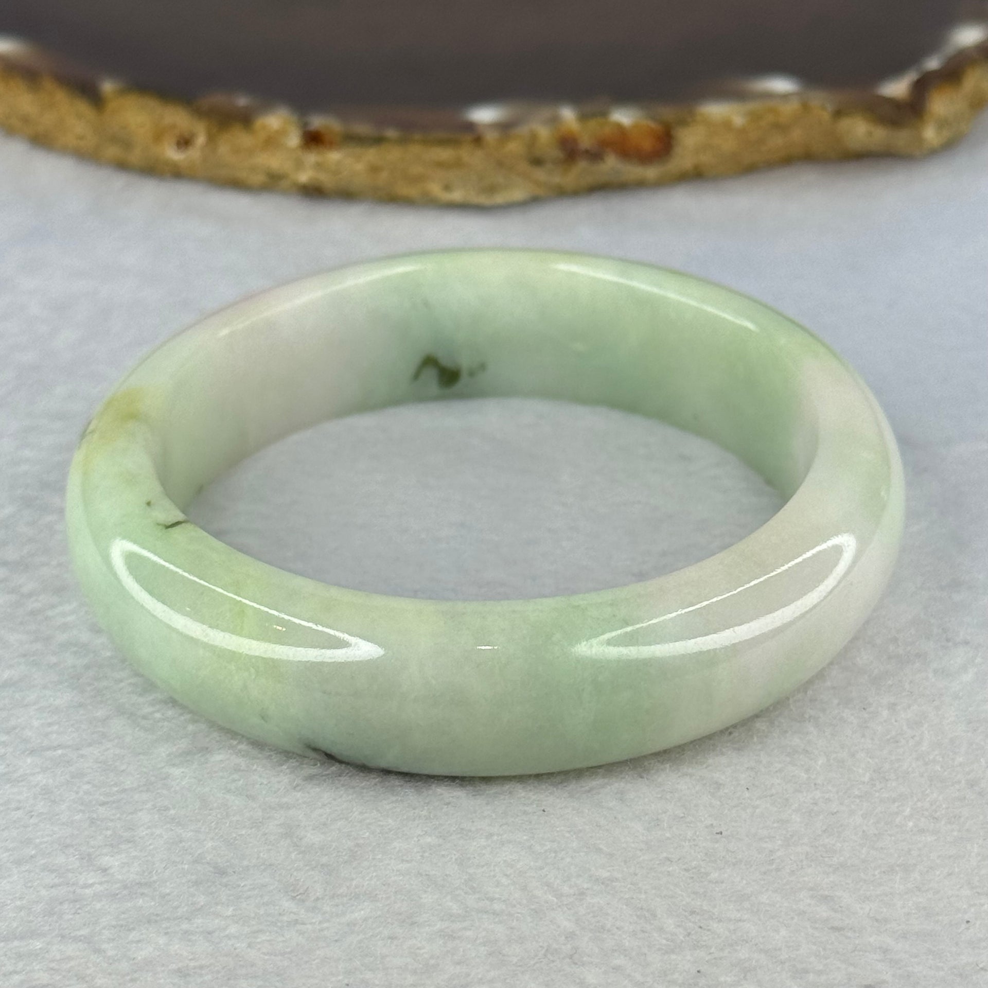 Type A Light Green Lavender Yellow with Moss Green Patches Jadeite Bangle Internal Diameter 57.5mm 72.52g 15.2 by 8.7mm (Very Fine External Rough) - Huangs Jadeite and Jewelry Pte Ltd