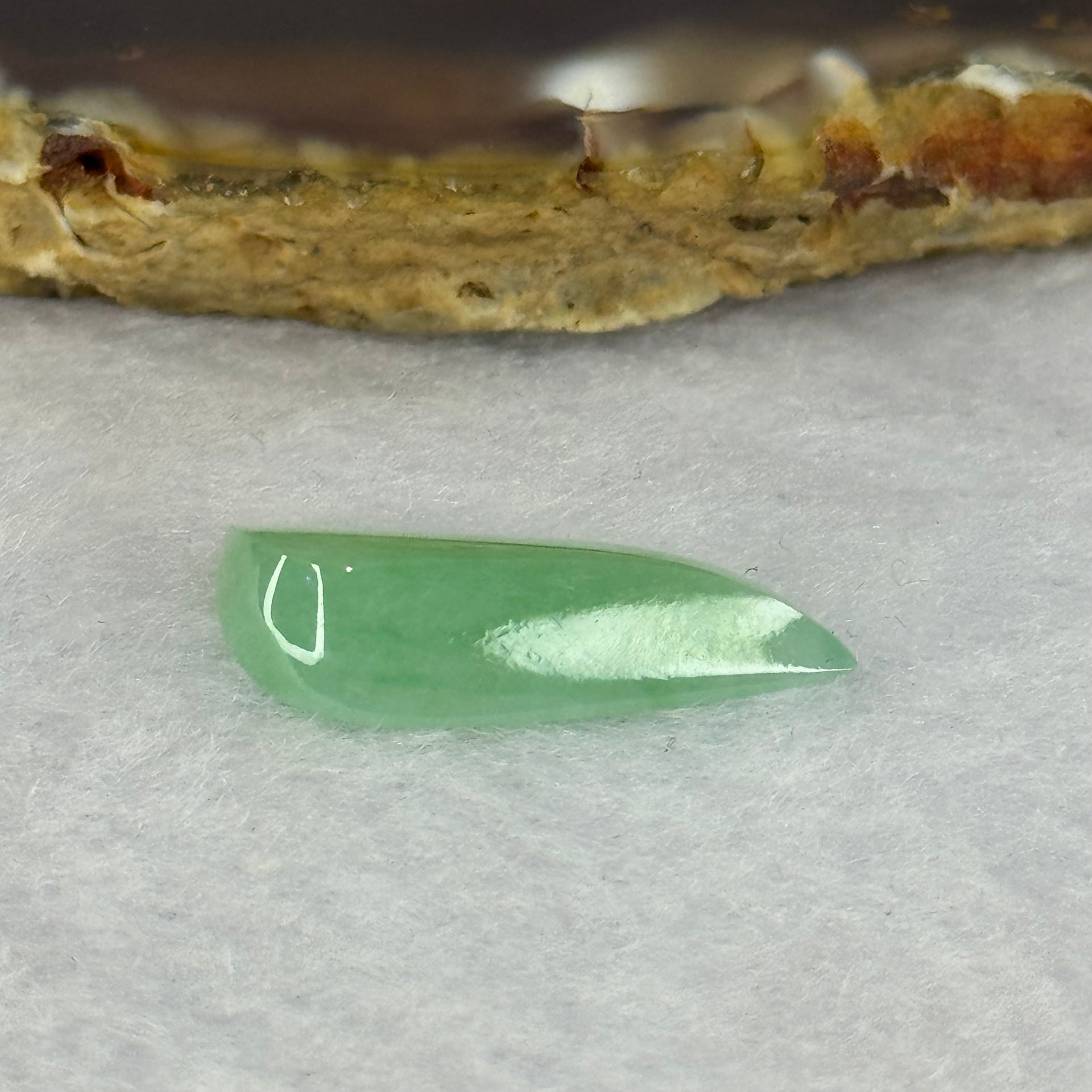 Type A Semi Icy Apple Green Jadeite Jade Stone For Setting 7.35ct 22.9 by 9.8 by 4.6mm - Huangs Jadeite and Jewelry Pte Ltd