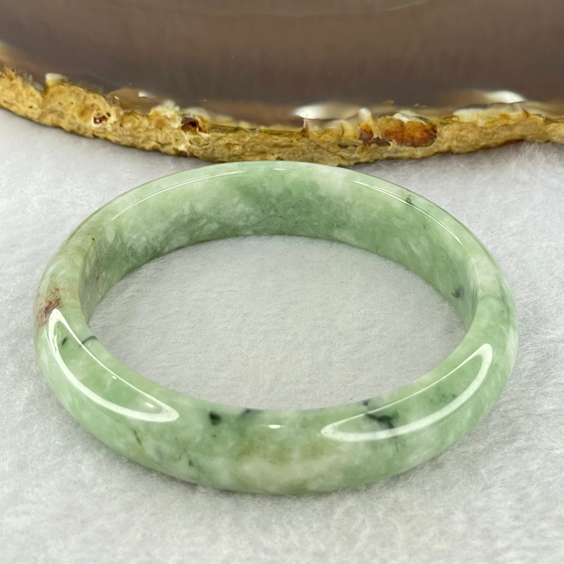 Type A Green and Dark Green Brown Piao Hua Jadeite Bangle Internal Diameter 53.7mm 39.34g 12.5 by 6.4mm (Slight External Rough + Slight Internal Lines) - Huangs Jadeite and Jewelry Pte Ltd