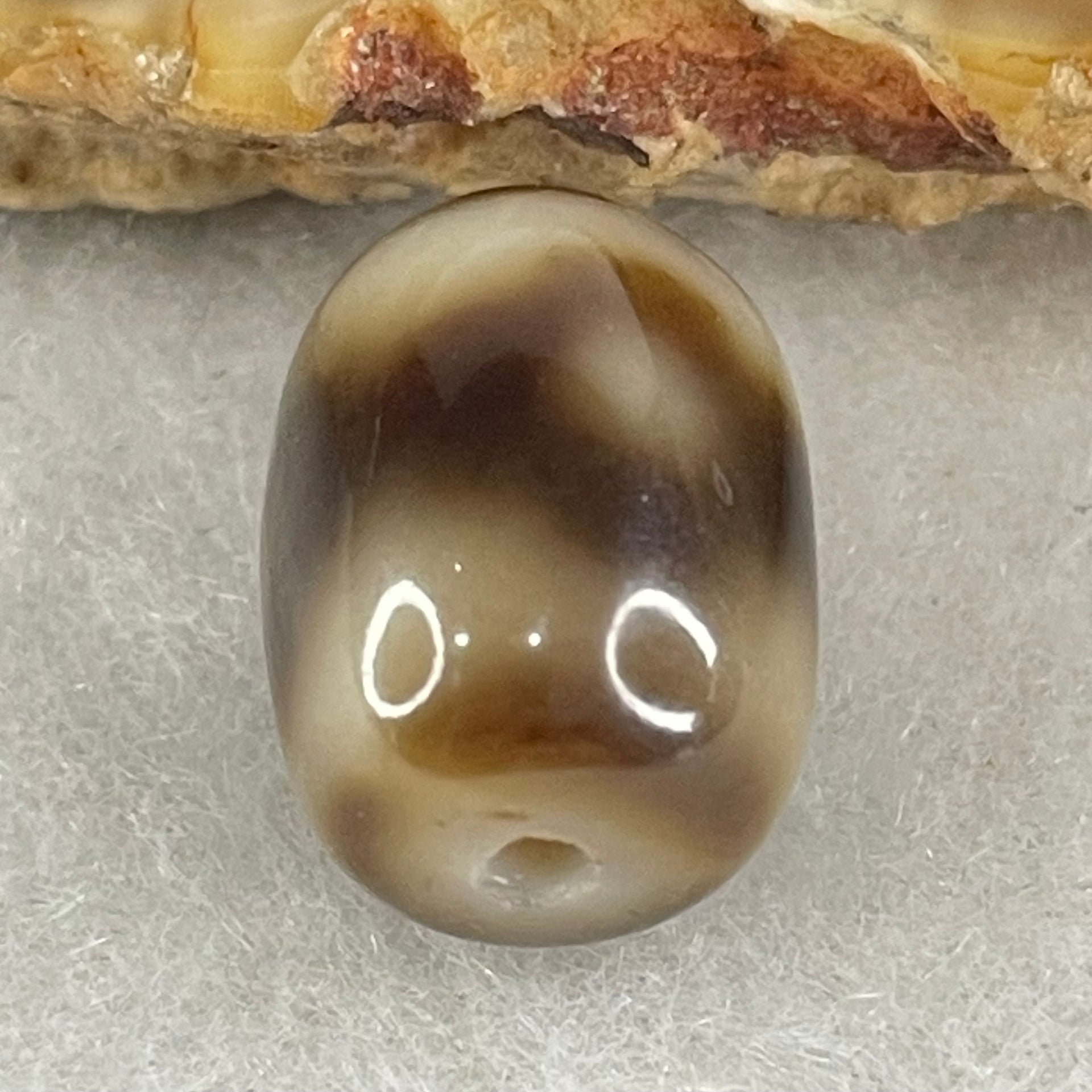 Natural Powerful Tibetan Old Oily Agate 3 Eyes Dzi Bead Heavenly Master (Tian Zhu) 三眼天诛 2.30g 13.7 by 10.2mm - Huangs Jadeite and Jewelry Pte Ltd