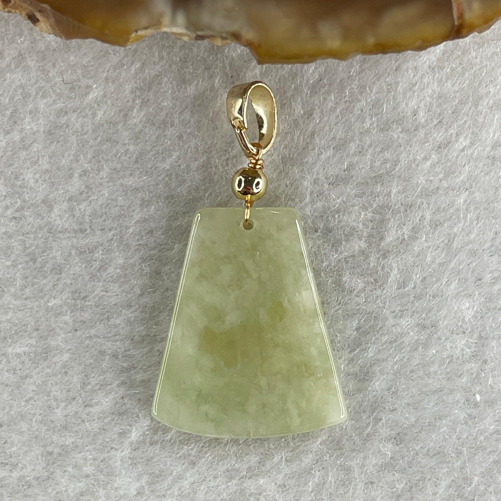 Type A Greenish Yellow Jadeite Wu Shi Pai Pendant 2.49g 18.7 by 15.6 by 3.2mm - Huangs Jadeite and Jewelry Pte Ltd