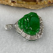 Type A Burmese Intense Green Jadeite Milo Laughing Buddha Pendant Setting 18k White Gold with Diamonds 3.40g 28.0 by 24.4 by 6.7mm - Huangs Jadeite and Jewelry Pte Ltd