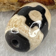 Natural Powerful Tibetan Old Oily Dark Brown With White Agate 3 Eyes Dzi Bead Heavenly Master (Tian Zhu) 三眼天诛 4.97g 17.8 by 13.4mm - Huangs Jadeite and Jewelry Pte Ltd