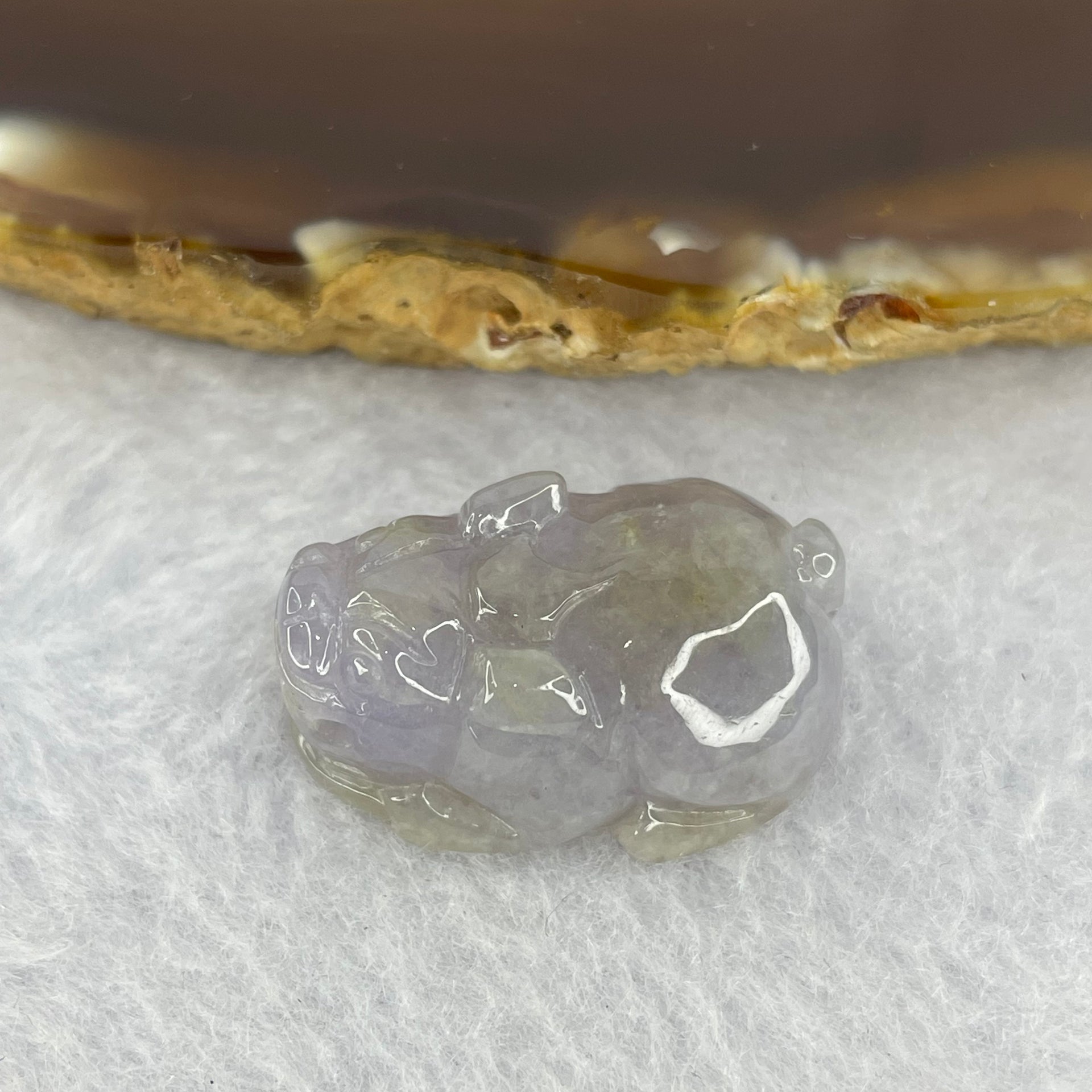 Type A Jelly Deep Lavender with Brown Jadeite Pixiu Pendent A货深紫色带棕色翡翠貔貅牌 8.84g 24.7 by 16.9 by 11.1 mm - Huangs Jadeite and Jewelry Pte Ltd