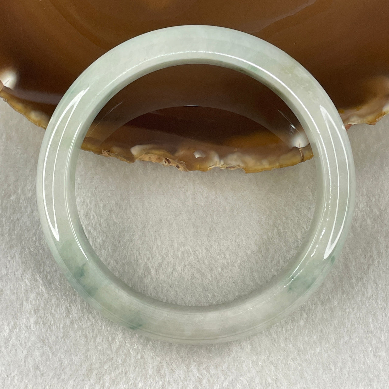 Type A Green with Blueish Green and Brownish Spot Jadeite Bangle Internal Diameter 61.6mm 89.25g 12.8 by 9.4mm (Very Slight Internal Lines) - Huangs Jadeite and Jewelry Pte Ltd