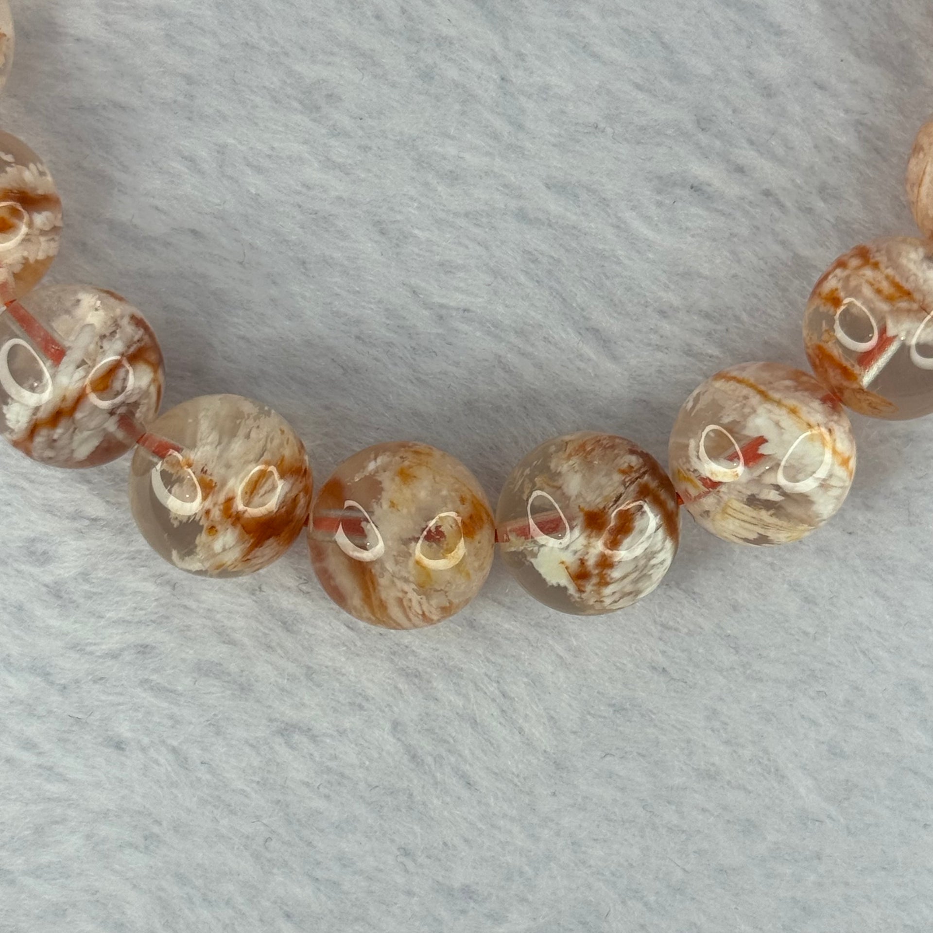 Good Grade Natural Snow Flakes Ghost Phantom Quartz Bracelet 天然雪花幽灵手链 37.93g 18cm 11.7mm 18 Beads - Huangs Jadeite and Jewelry Pte Ltd