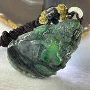 Rare Type A Wuji Grey with Spicy Green Jadeite Qilin Kirin with Phoenix, Ruyi and Treasure 95.01g 77.5 by 49.0 by 14.5 mm - Huangs Jadeite and Jewelry Pte Ltd