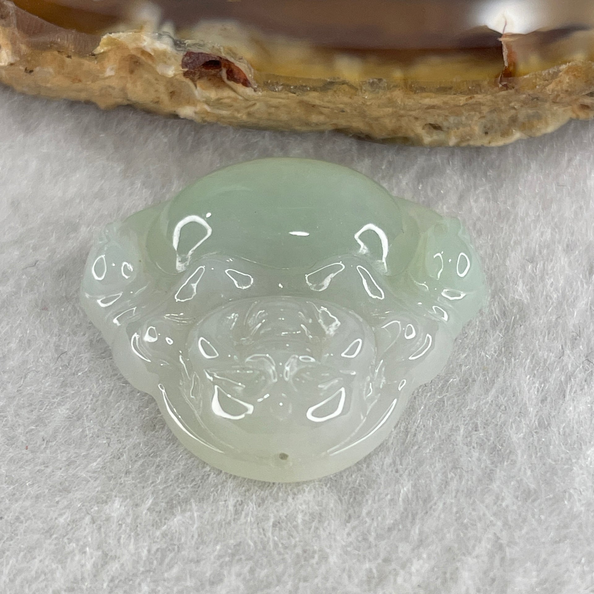 Certified Natural Type A Light Green Jadeite Milo Laughing Buddha Pendant 4.90g 22.8 by 24.9 by 6.0mm - Huangs Jadeite and Jewelry Pte Ltd