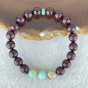 Natural Blood Rosewood with Variscite Beads Bracelet 天然血檀寿山石手链 8.27g 15cm 8.7mm 3 Beads 8.4mm 18 Beads - Huangs Jadeite and Jewelry Pte Ltd