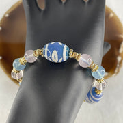 Natural Powerful Tibetan Old Oily Agate Patina Guiren Tairen Human Dzi Bead with Agate Beads Bracelet 22.98g 17cm 15.6 by 12.4mm 3 Dzi Beads - Huangs Jadeite and Jewelry Pte Ltd