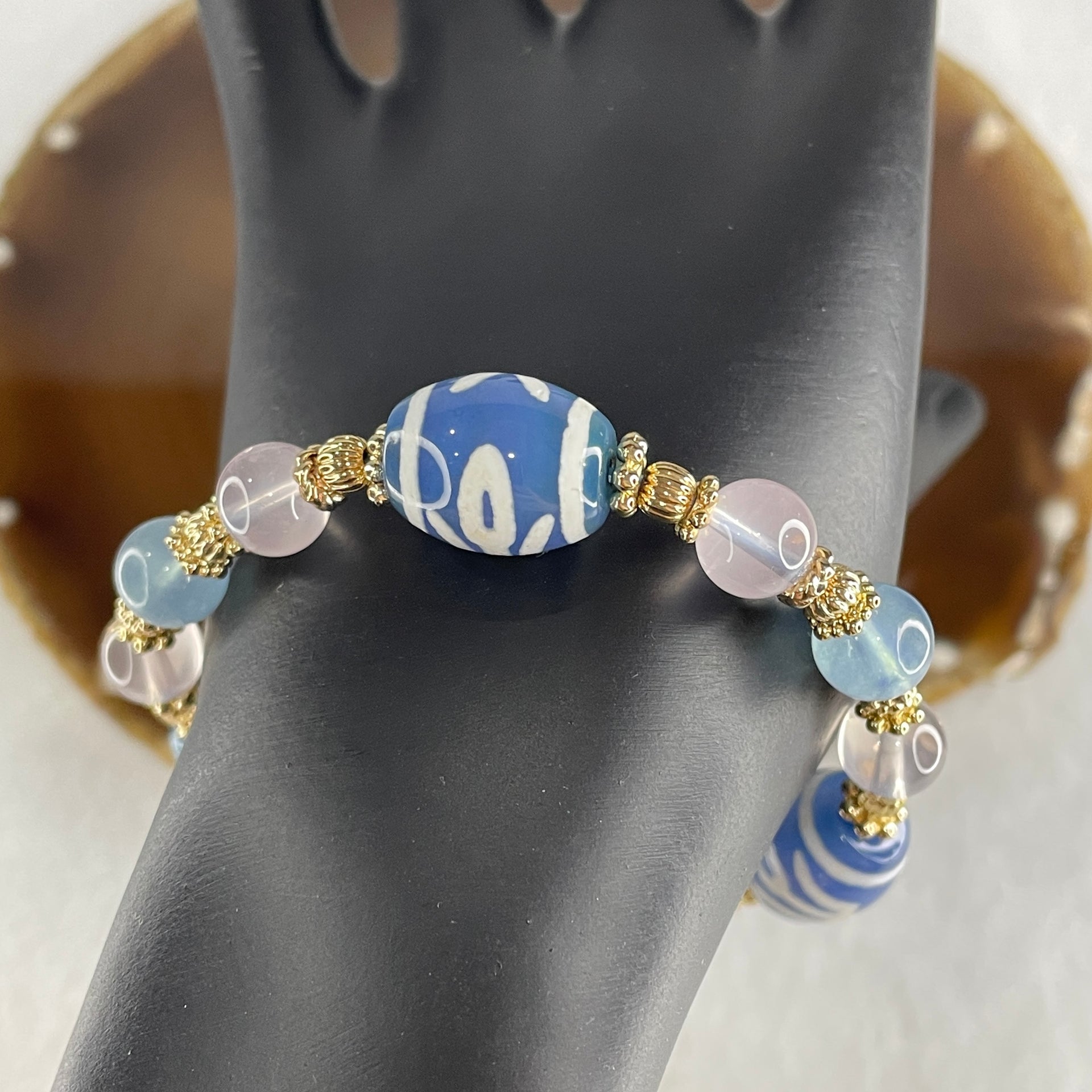 Natural Powerful Tibetan Old Oily Agate Patina Guiren Tairen Human Dzi Bead with Agate Beads Bracelet 22.98g 17cm 15.6 by 12.4mm 3 Dzi Beads - Huangs Jadeite and Jewelry Pte Ltd