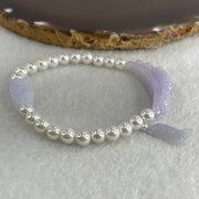 Natural Type A Intense Lavender Jadeite Flower with Faux Pearl Beads Bracelet 17.09g 15.5cm 40.0 by 10.3 by 10.5mm - 17.0 by 9.4 by 5.8mm - Huangs Jadeite and Jewelry Pte Ltd