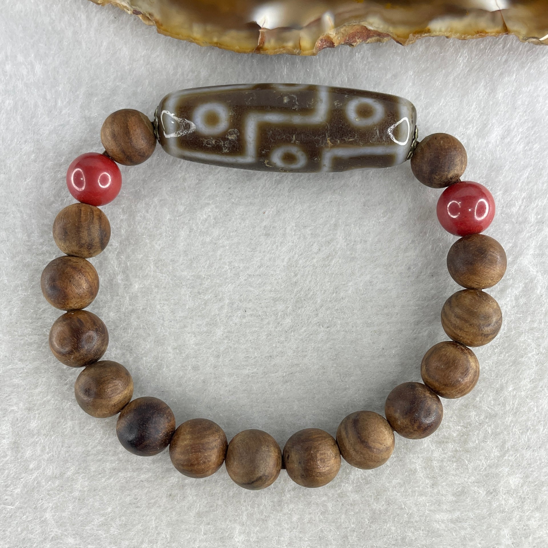 Natural Wooden Beads with 9 Eyes Dzi Bead Bracelet 16.46g 147cm 38.9 by 13.0mm 9Eye - 8.2mm 17 Beads - Huangs Jadeite and Jewelry Pte Ltd