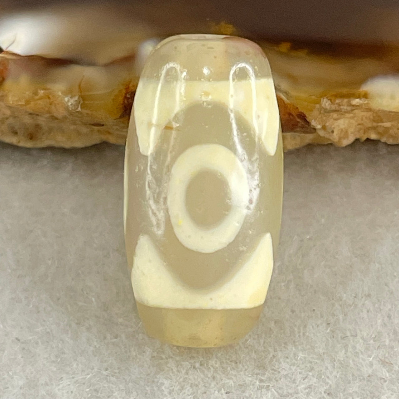 Natural Powerful Tibetan Old Oily Agate 3 Eyes Dzi Bead Heavenly Master (Tian Zhu) 三眼天诛 3.14g 20.0 by 10.4mm - Huangs Jadeite and Jewelry Pte Ltd
