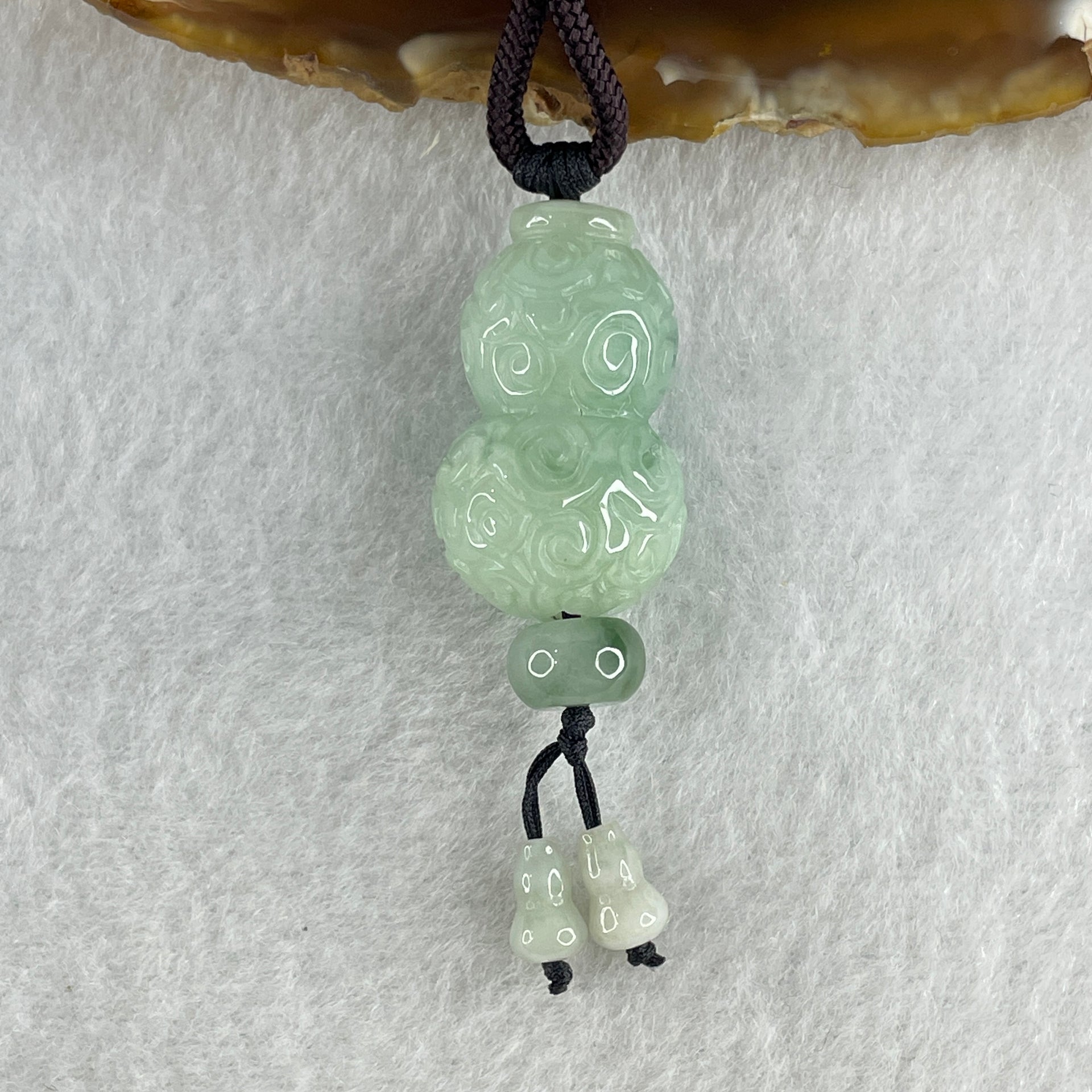 Natural Type A Light Green with Blueish Green Piao Hua Flora Jadeite Hulu Calabash Pendant 12.50g 27.0 by 16.2 by 13.2mm - Huangs Jadeite and Jewelry Pte Ltd