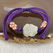 Type A Jelly Faint Lavender with Yellowish Jadeite Male Pixiu String Bracelet 6.65g 17.4 by 14.6 by 10.2mm - Huangs Jadeite and Jewelry Pte Ltd