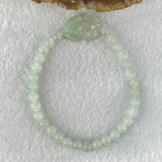 Type A Faint Blueish Green Jadeite Beads with Light Blueish Green Male Pixiu Charm Bracelet 12.93g 15.5cm 5.5cm 31 Beads 21.6 by 14.1 by 10.7mm - Huangs Jadeite and Jewelry Pte Ltd