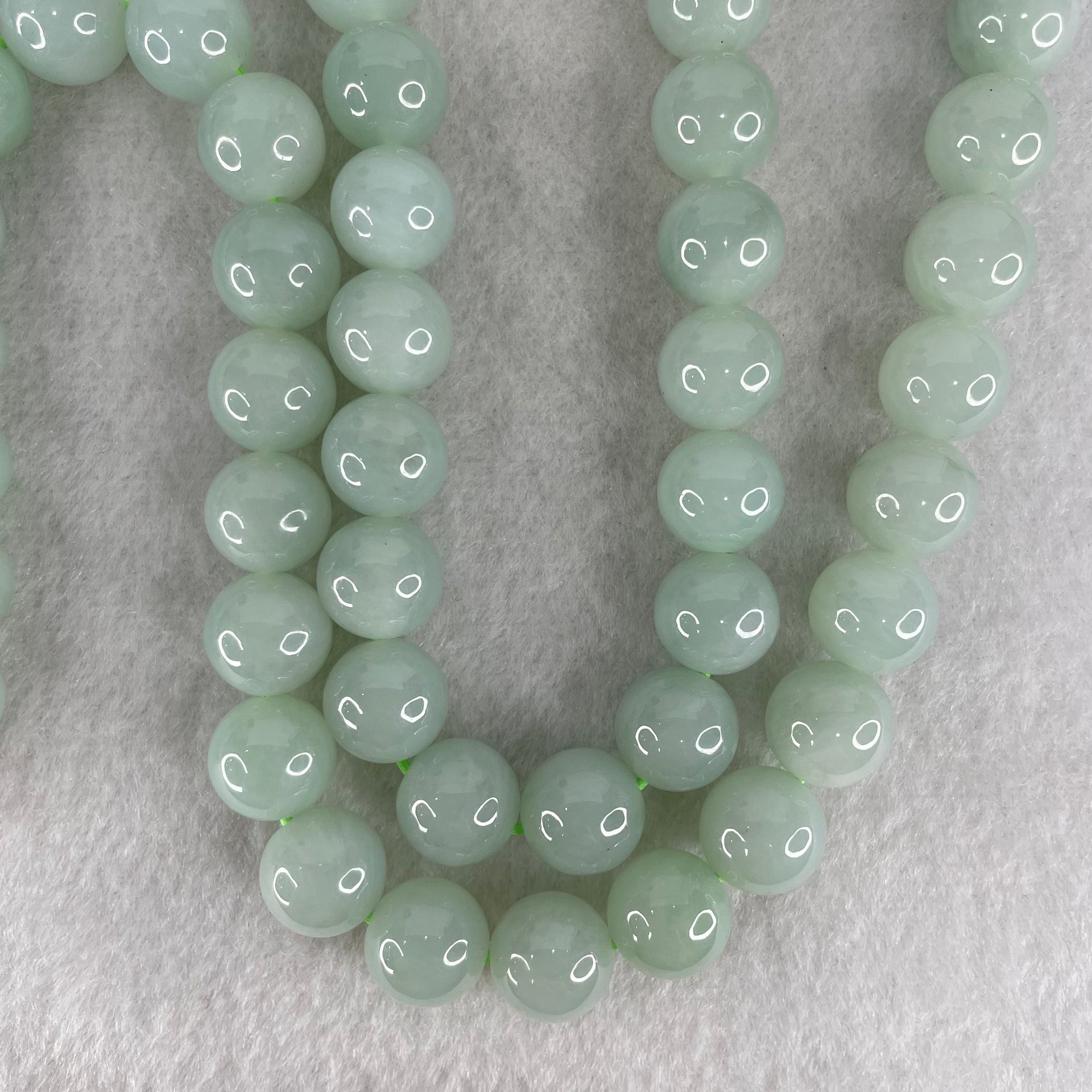 Good Grade Type A Light Green Jadeite Beads Necklace 54.77g 66cm by 11.4mm 60 Beads - Huangs Jadeite and Jewelry Pte Ltd