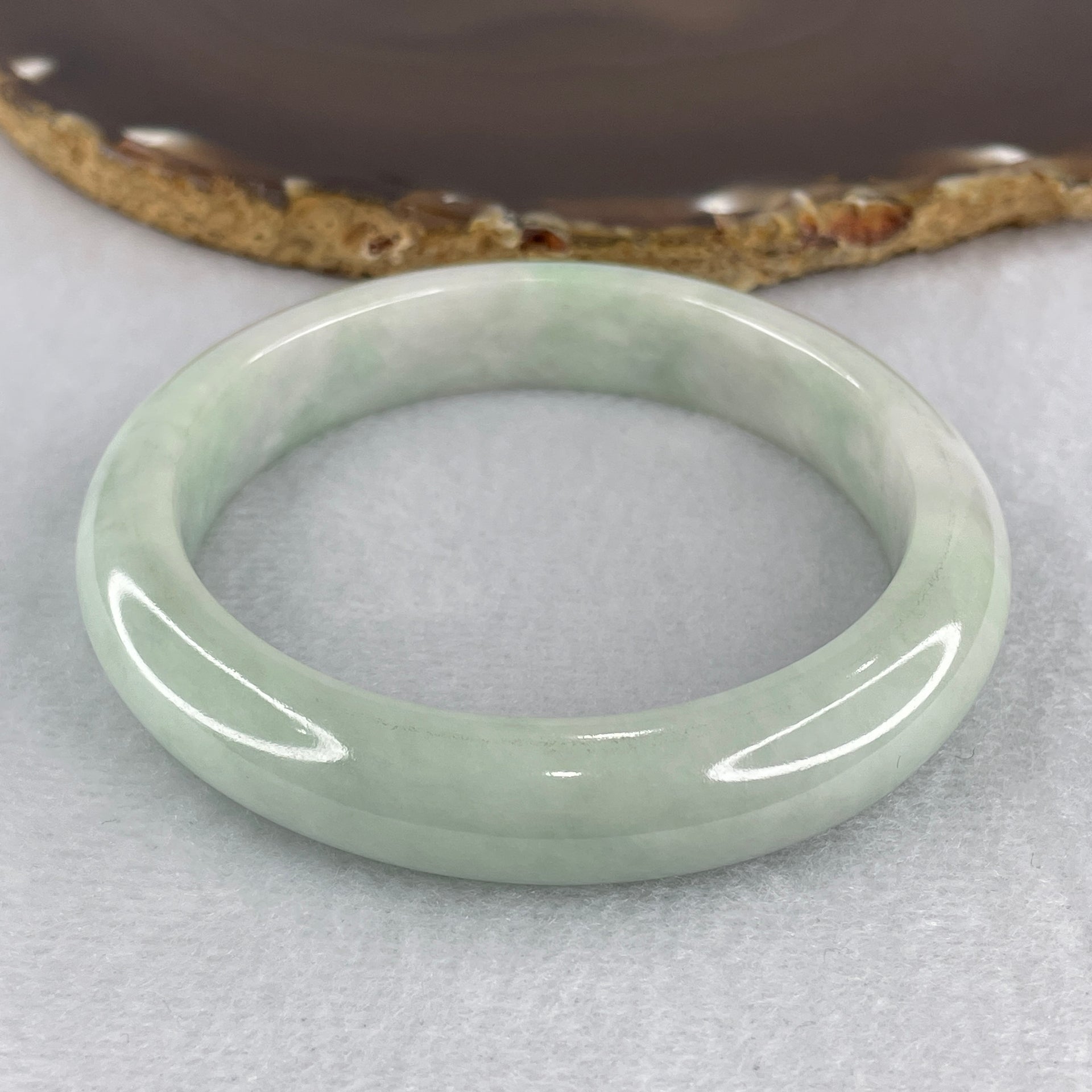 Certified Natural Type A Light Green with  Faint Lavender Patches Jadeite Bangle 62.580g Internal Diameter 58.5mm 12.5 by 9.2mm (Very Slight Internal Lines) - Huangs Jadeite and Jewelry Pte Ltd