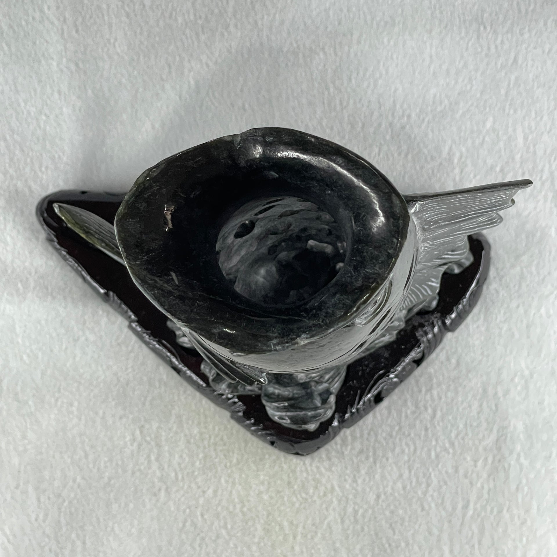 Natural Dark Green Serpentine Carp Fish with Wooden Stand Display 1,119.0g 175.0 by 100.0 by 240.0mm - Huangs Jadeite and Jewelry Pte Ltd