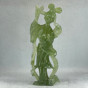 Natural Green Serpentine Fairy with Bird and Flower with Wooden Stand Display 697.8g 118.0 by 257.0 by 75.0mm - Huangs Jadeite and Jewelry Pte Ltd