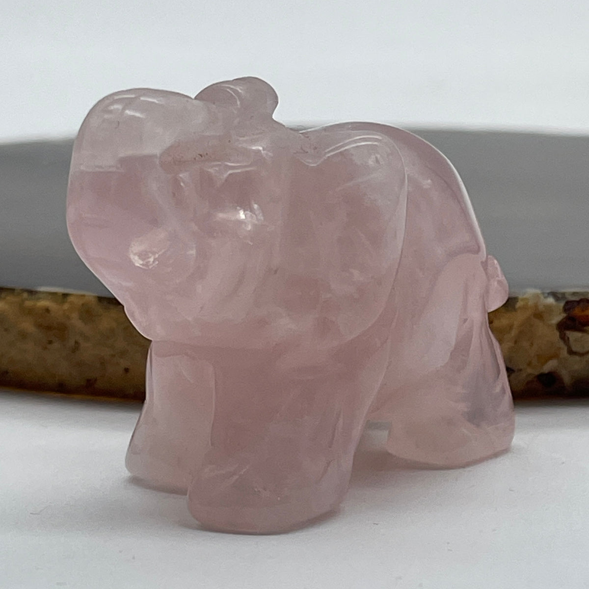 Natural Rose Quartz Elephant Display | (54.88g | 49.2 x 24.2 x 37.0mm | Catalyst, "Stone of Unconditional Love" Harmony & Relationship Magnet, Feng Shui Prosperity & Peace Symbol)