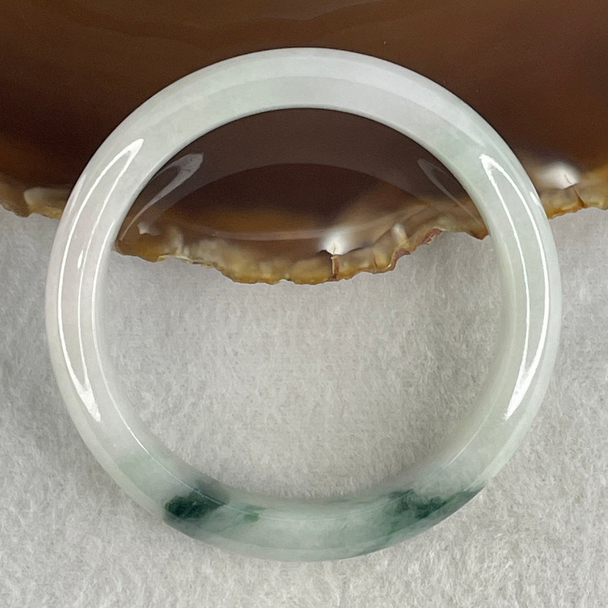 Certified Natural Type A Light Green & "Spicy Green" Spot Jadeite Bangle | (53.15g | 54.0mm Inner Diameter | 13.2mm x 8.2mm | Very Very Slight Internal Line | Synergy, Steady Wealth "Zheng Cai" Anchor & Feng Shui Prosperity Catalyst) - Huangs Jadeite and Jewelry Pte Ltd