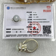 Type A Natural White to Faint Green Jadeite Cabochon 14.5 by 11.7 by 4.0mm Stone for Setting 15.72g (On Silver Ring Mold) US 8.75 HK 19.5 - Huangs Jadeite and Jewelry Pte Ltd