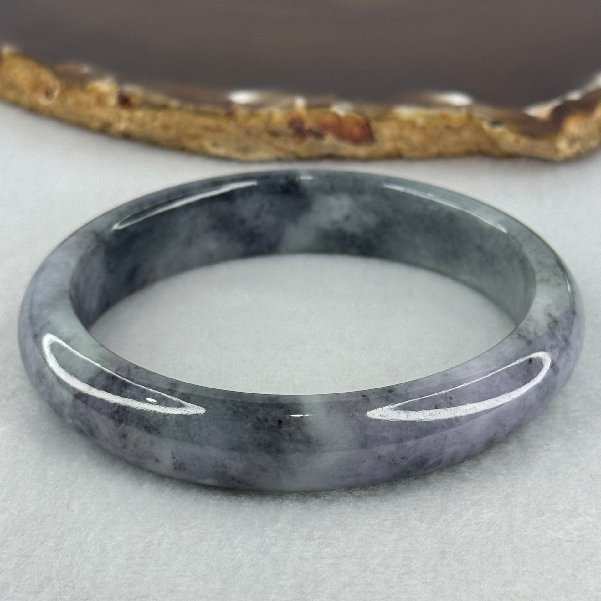 Type A Wuji Grey Black with Lavender Jadeite Oval Bangle Internal Diameter 57.8mm 48.41g 12.7 by 7.7mm (Very Slight Fine Internal Lines) - Huangs Jadeite and Jewelry Pte Ltd