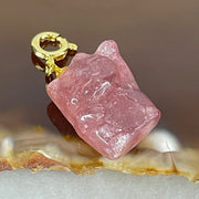 Natural Strawberry Quartz Fortune Cat Charm 3.52g 17.2 by 12.4 by 9.3mm - Huangs Jadeite and Jewelry Pte Ltd