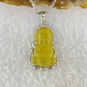 Natural Yellow Amber Buddha Pendent in S925 Sliver Necklace 4.43g 23.0 by 14.1 by 4.0mm - Huangs Jadeite and Jewelry Pte Ltd