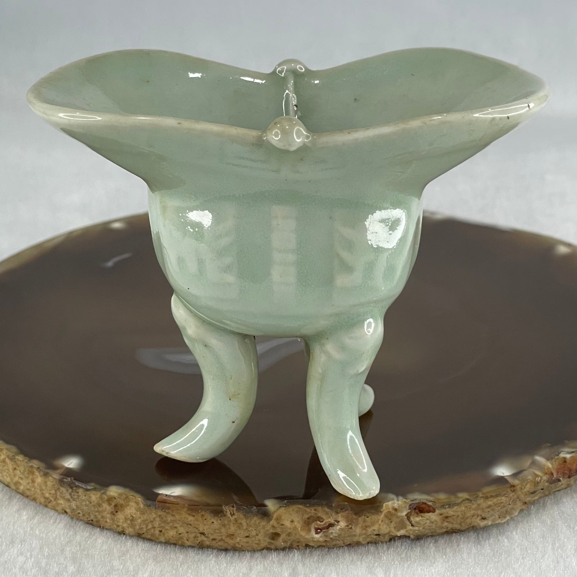 Light Blueish Green Porcelain Wine Cup Display 79.57g 87.7 by 52.9 by 71.0mm - Huangs Jadeite and Jewelry Pte Ltd