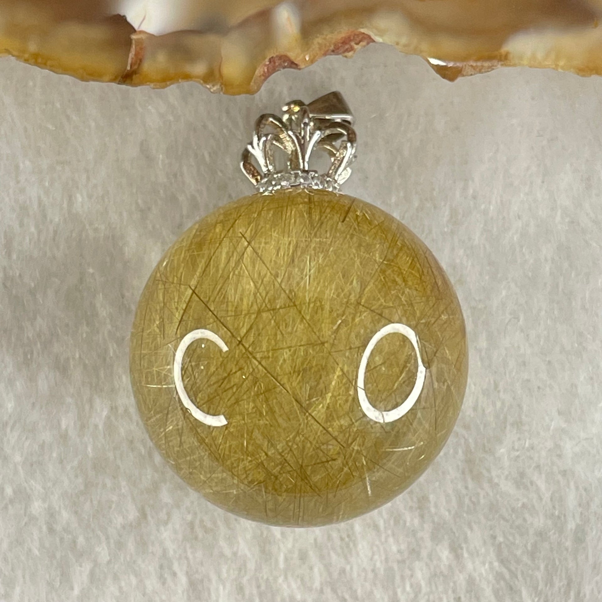 Good Grade Natural Golden Rutilated Quartz Bead in S925 Silver with Cubic Zirconia Pendant 16.50g 22.4mm - Huangs Jadeite and Jewelry Pte Ltd