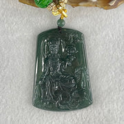 Grand Master Type A Icy Dark Blueish Green Samantabhadra Bodhisattva Guan Yin on Elephant and Flower Pendant 61.87g 57 by 41.6 by 5.6mm - Huangs Jadeite and Jewelry Pte Ltd