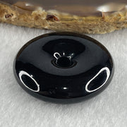 Type A Opaque Black Omphacite Jadeite Ping An Kou Donut Pendant 20.70g 33.0 by 8.9mm - Huangs Jadeite and Jewelry Pte Ltd