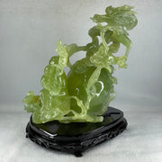 Natural Green Serpentine Dragon with Shou Xing Gong and Tong Zi with Wooden Stand Display 2610.6g 200.0 by 175.0 by 215.0mm - Huangs Jadeite and Jewelry Pte Ltd