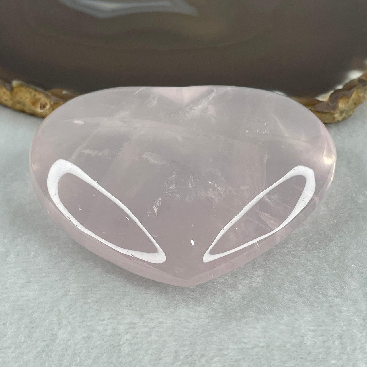Above Average Grade Natural Rose Quartz Heart Shape Display 170.00g 66.6 by 74.5 by 25.0mm